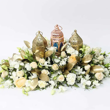 Cluster Peach and White Table Arrangement